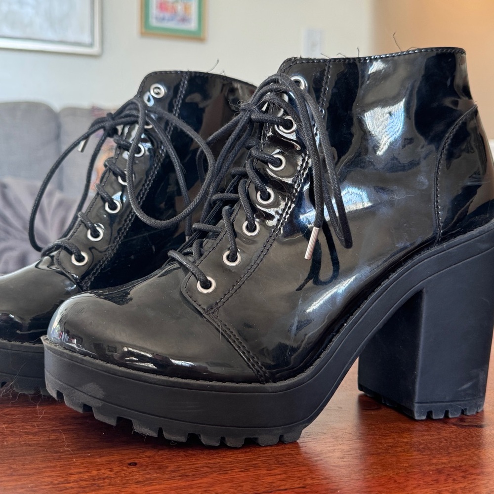H&M Glossy Black Lace-Up Boots